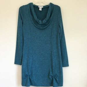 Soft Surroundings Heather Green Hem Detail  Knit Sweater Tunic Mini Dress